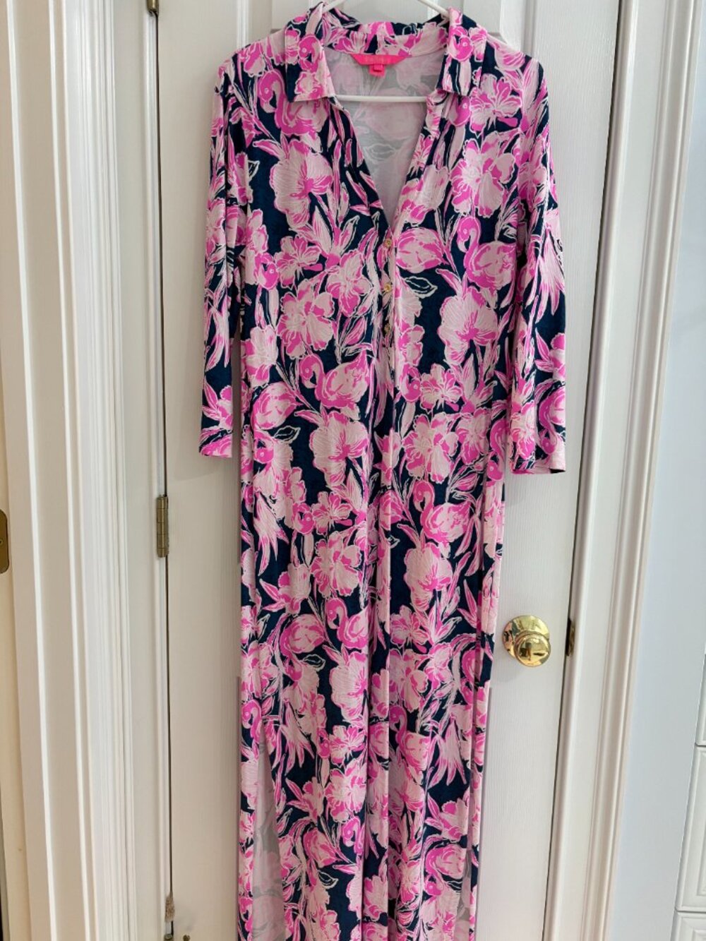 Lilly Pulitzer Holloway Maxi Dress Inky Navy Flamingo - Size L - Picture 3 of 8